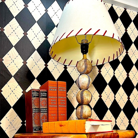 Vintage Baseball Table Lamp with Red Stitch Shade – Americana Sports Decor - Picture 10 of 15